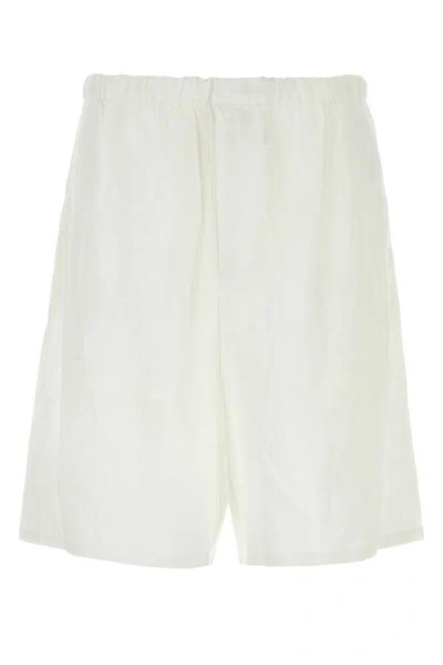 Shop Prada Man White Linen Bermuda Shorts