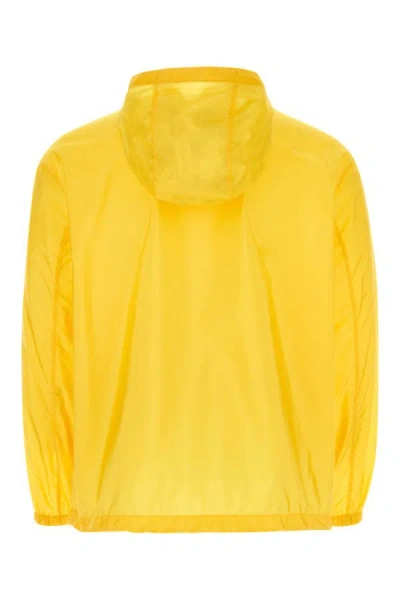 Prada Hooded Nylon Windbreaker With Elasticated Cuffs And Hem In Yellow