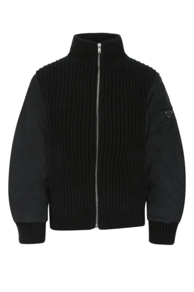 Shop Prada Woman Black Cashmere And Re-nylon Jacket