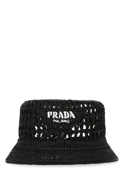 Shop Prada Woman Black Raffia Hat
