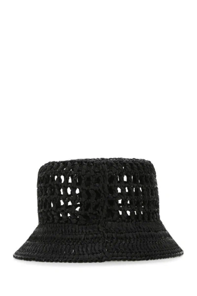 Shop Prada Woman Black Raffia Hat