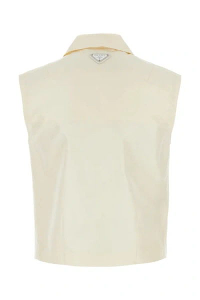 Shop Prada Woman Ivory Faille Top In White