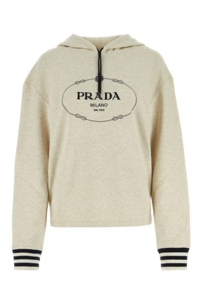 Shop Prada Woman Melange Sand Cotton Sweatshirt In Brown