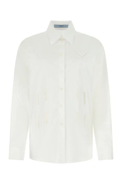 Shop Prada Woman White Poplin Oversize Shirt