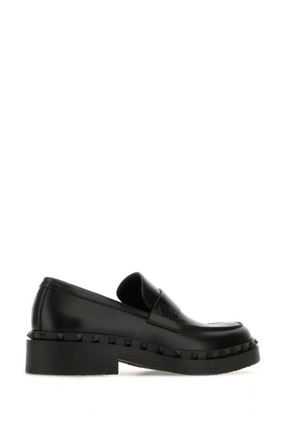 Shop Valentino Garavani Man Black Leather Rockstud Loafers