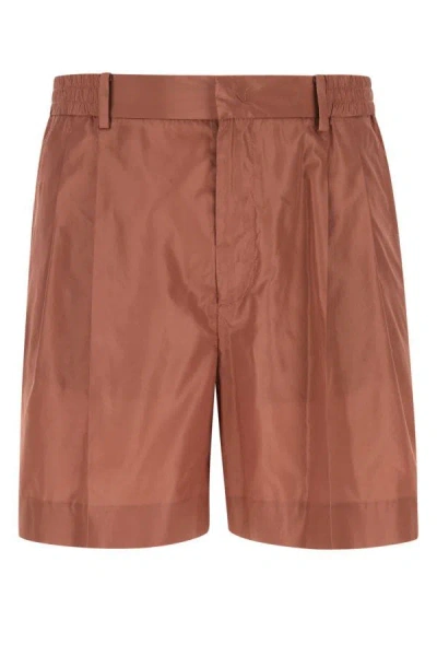 Shop Valentino Garavani Man Copper Silk Bermuda Shorts In Brown
