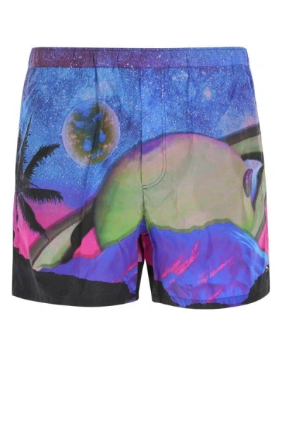 Shop Valentino Garavani Man Printed Nylon Bermuda Shorts In Multicolor