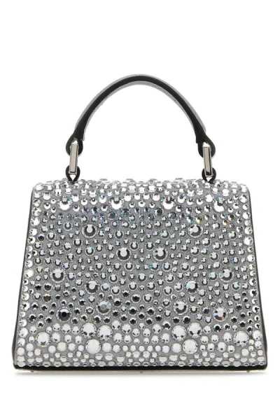 Shop Valentino Garavani Woman Embellished Leather Micro Vsling Handbag In Gray