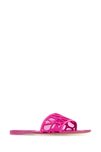Shop Valentino Garavani Woman Toile Iconographe And Mesh Slippers In Pink