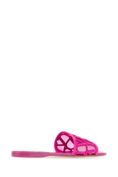 Shop Valentino Garavani Woman Toile Iconographe And Mesh Slippers In Pink