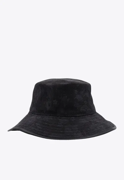 Shop Versace Barocco Jacquard Bucket Hat In Black