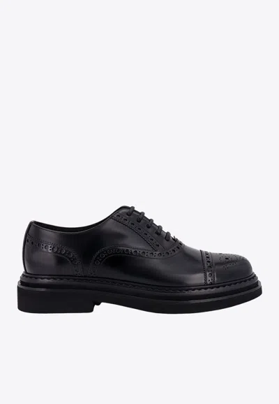 Shop Dolce & Gabbana Brushed Leather Oxford Shoes In Black