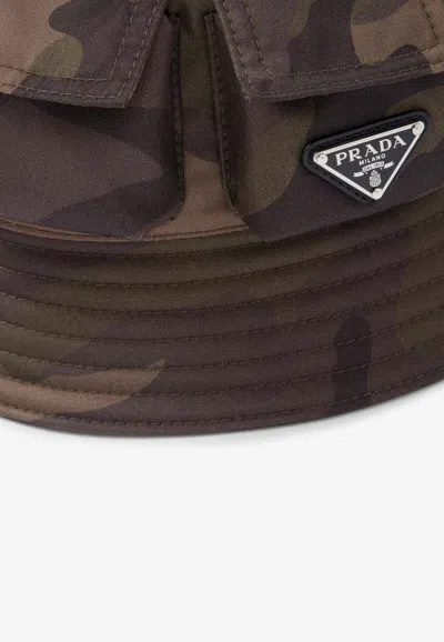 Shop Prada Camouflage Print Bucket Hat In Green