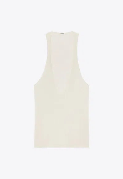 Shop Saint Laurent Cassandre-embroidered Tank Top In White