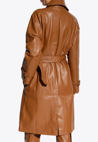 Shop Adidas Originals Center Stage Trench Coat In Faux Leather In Brown