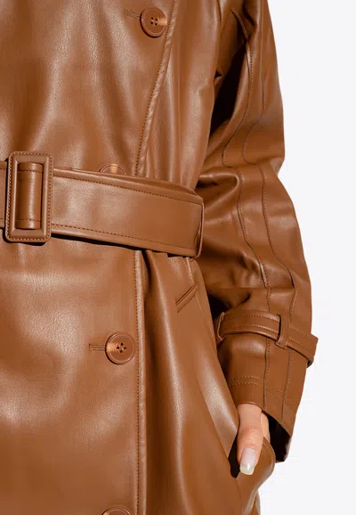 Shop Adidas Originals Center Stage Trench Coat In Faux Leather In Brown