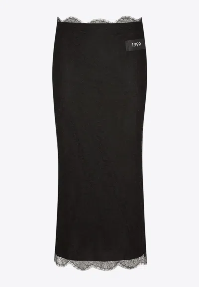 Shop Dolce & Gabbana Chantilly Lace Midi Skirt In Black