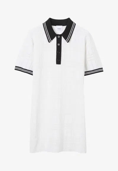 Burberry Check Stripe-trim Polo Dress In White