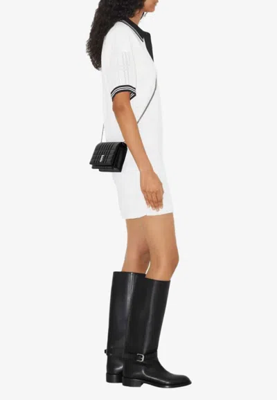 Burberry Check Stripe-trim Polo Dress In White