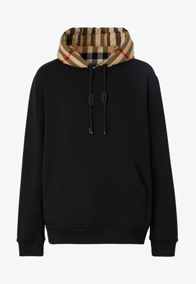 Shop Burberry Check-detailed Hooded Sweatshirt In Black