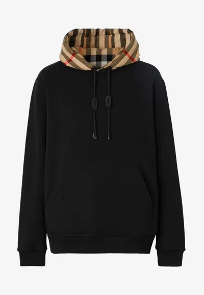 Burberry Samuel Sweatshirt With Check Hood In Black