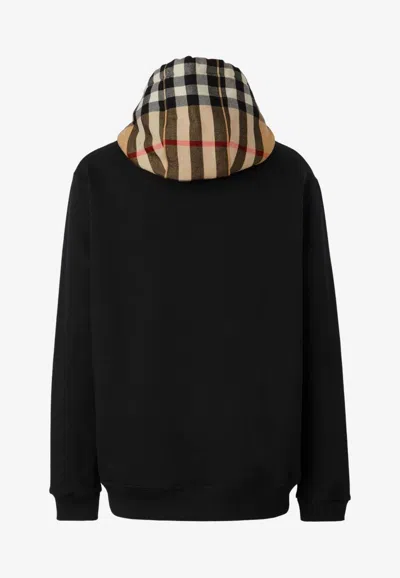 Shop Burberry Check-detailed Hooded Sweatshirt In Black