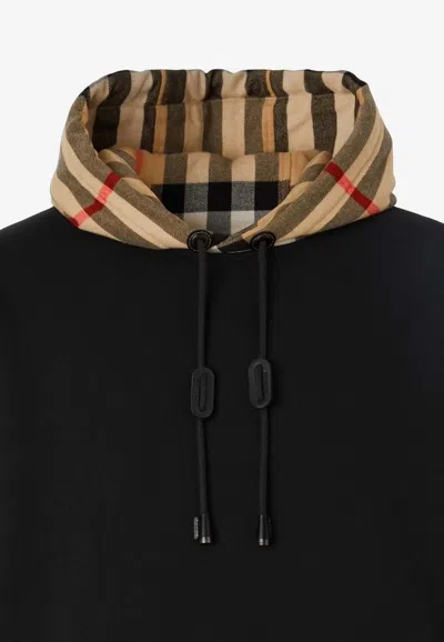 Shop Burberry Check-detailed Hooded Sweatshirt In Black