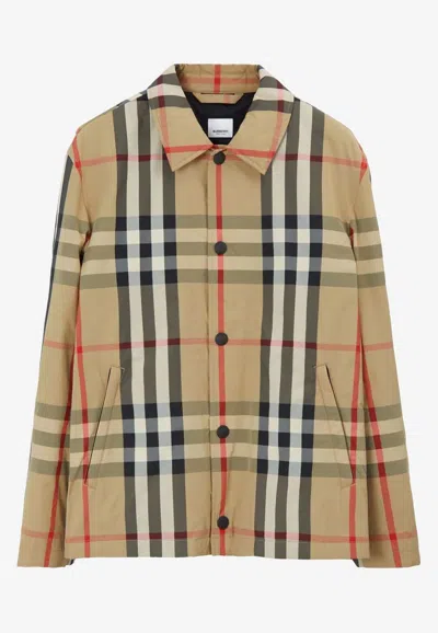 Shop Burberry Check-pattern Shirt Jacket In Beige