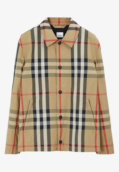 Burberry Check Motif Shirt Jacket In Beige