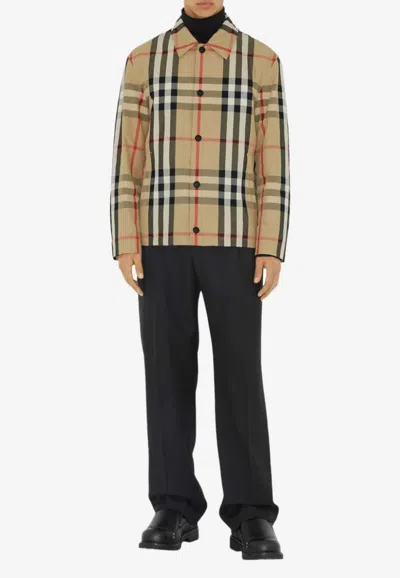 Shop Burberry Check-pattern Shirt Jacket In Beige