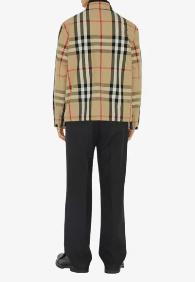 Shop Burberry Check-pattern Shirt Jacket In Beige