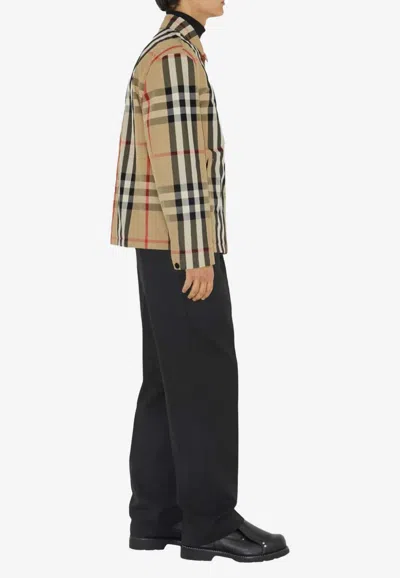 Burberry Check Motif Shirt Jacket In Beige