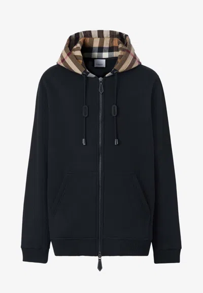 Burberry Samuel Sweatshirt With Check Hood In Black