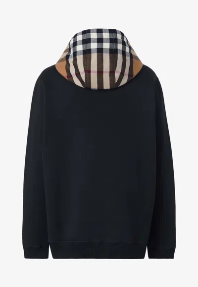 Burberry Samuel Sweatshirt With Check Hood In Black