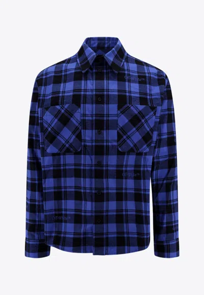 Shop Off-white Checked Long-sleeved Shirt In Blue