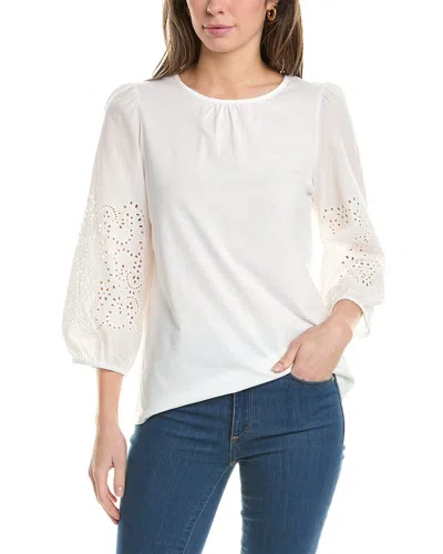 Shop Jones New York Woven Embroidered Sleeve Top In White