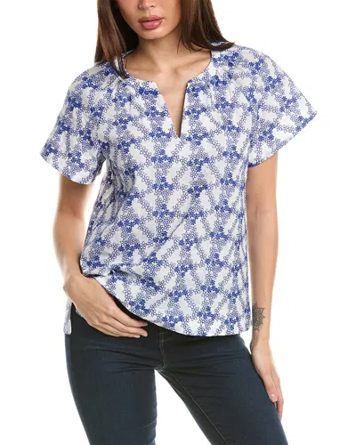 Shop Jones New York Embroidered Floral Top In Blue