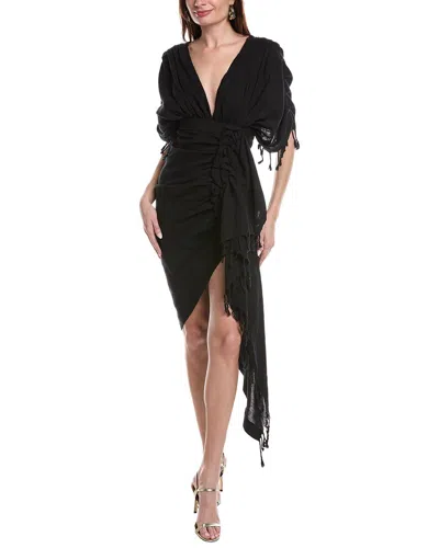 Shop Just Bee Queen Luma Linen Sheath Dress In Black