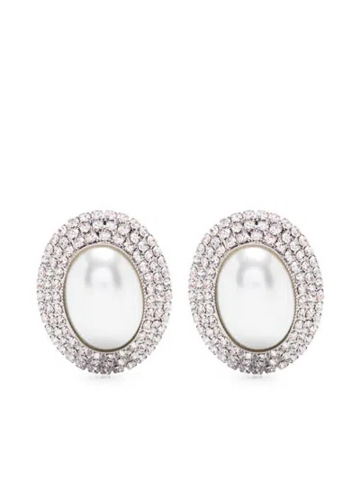 Shop Alessandra Rich Oval Crystal Earrings In Silver