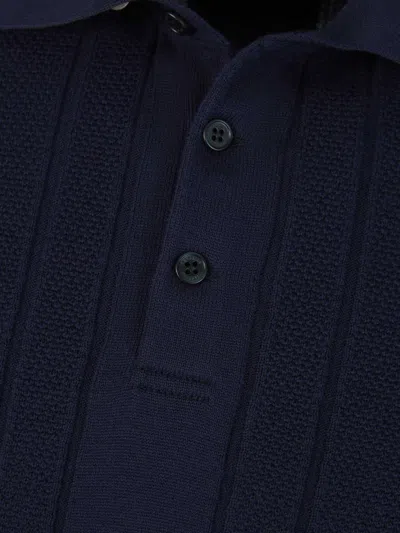 Shop Brunello Cucinelli Textured Cotton Polo In Navy Blue