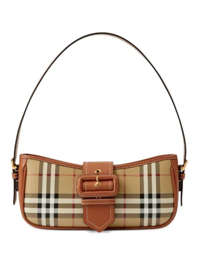 Shop Burberry Vintage Check Motiv Sling Bag In Leather Brown