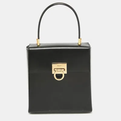 Shop Ferragamo Leather Gancini Top Handle Bag In Black