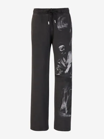 Shop Off-white Printed Cotton Joggers In Dark Grey