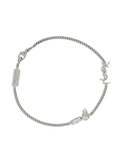 Shop Saint Laurent Opyum Rhinestones Bracelet In Silver