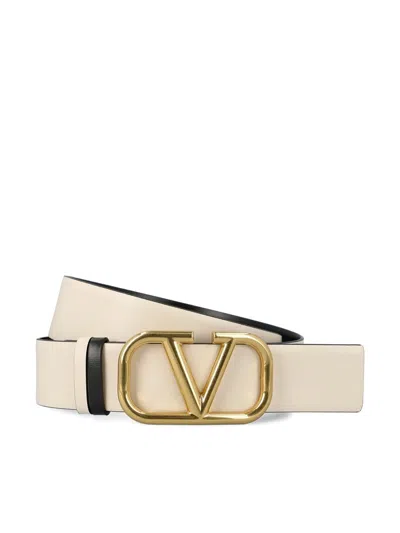 Shop Valentino Garavani Belts In Black/light Ivory