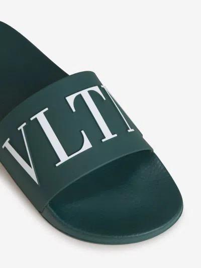 Shop Valentino Garavani Logo Slide Sandals In Green