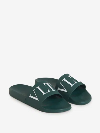 Shop Valentino Garavani Logo Slide Sandals In Green