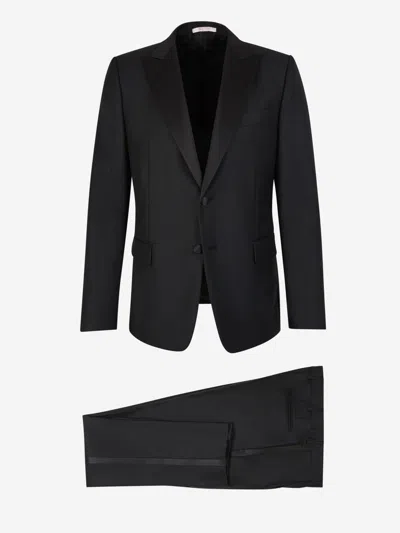 Shop Valentino Plain Wool Tuxedo In Black