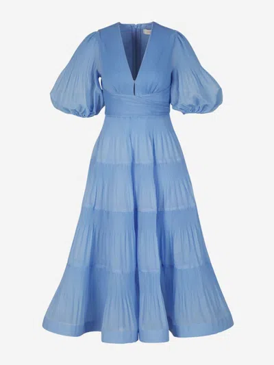 Shop Zimmermann Pleated Midi Dress In Blue