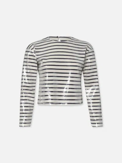 Frame Stripe Long-sleeve Sequined Top In Navy Multi